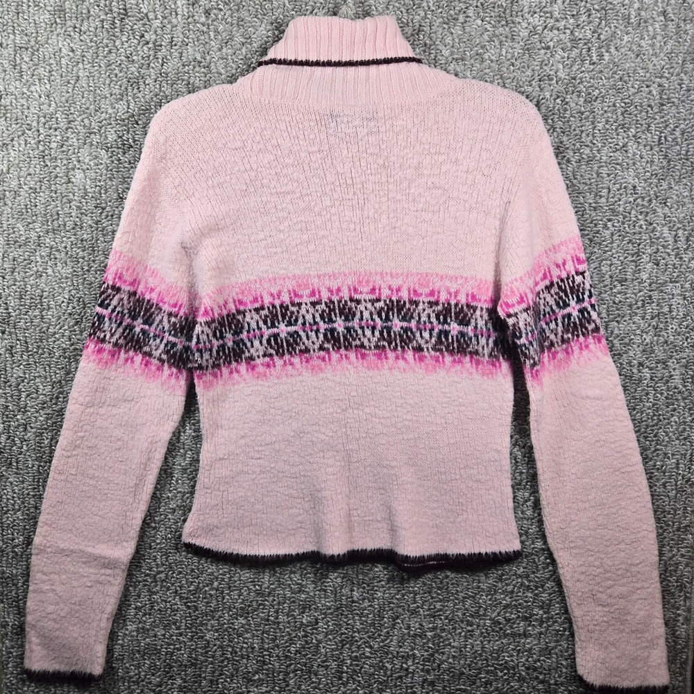 y2k Pink Fair Isle Turtleneck Sweater - Womens Small Knitwear Winter Warm - Picture 4 of 8